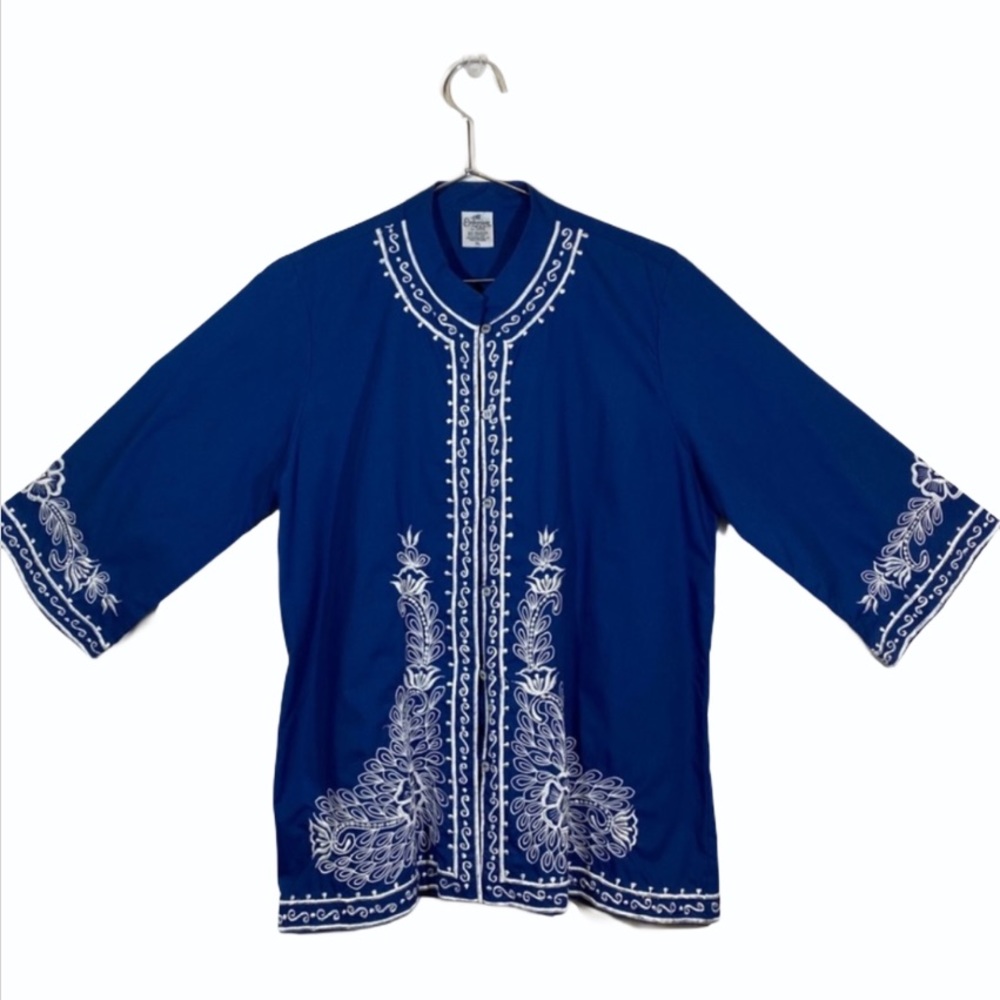 Women’s Blue Blouse with white pattern - XL - NWOT